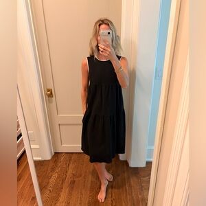 Mother of Pearl black structured cotton tier dress